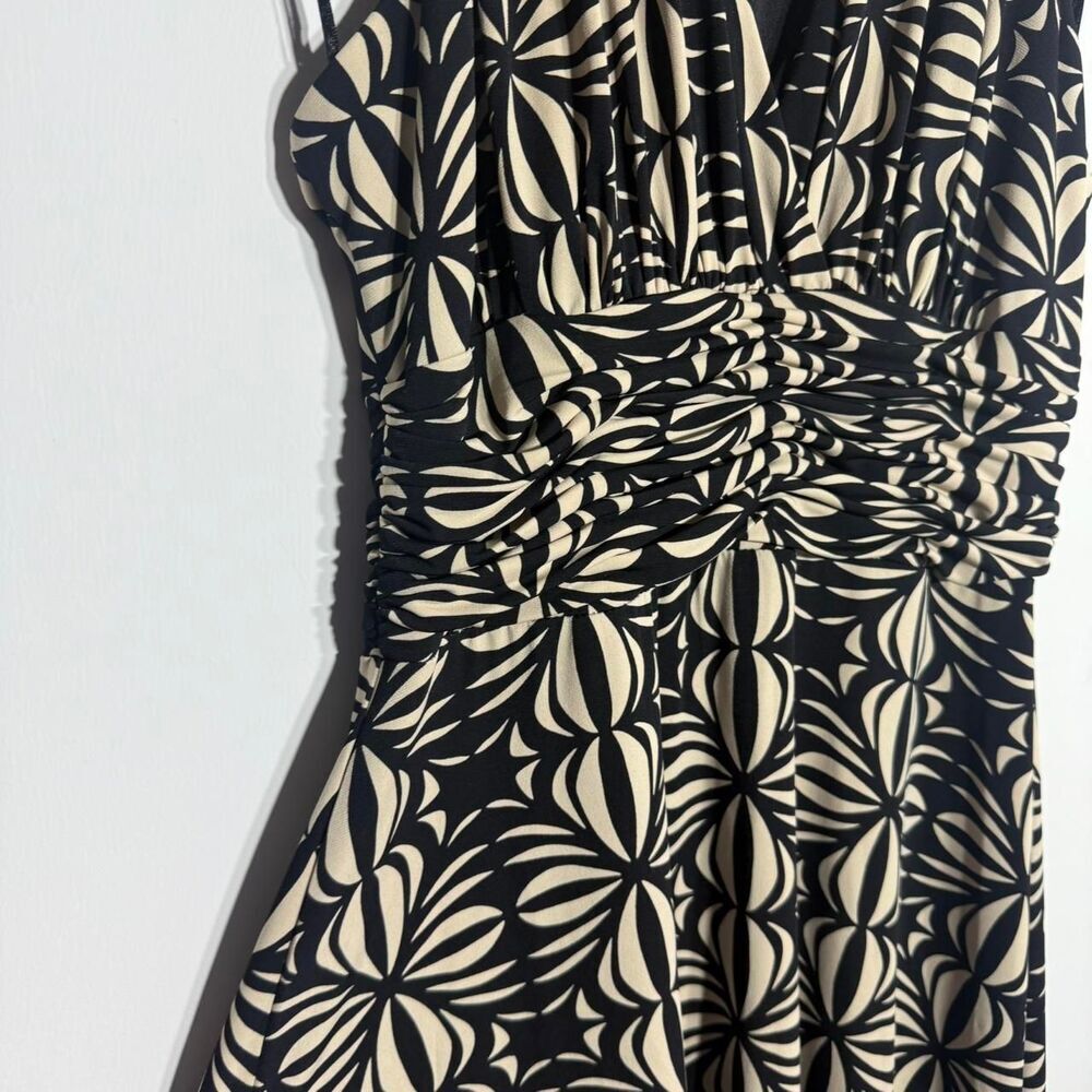Evan Picone Black Beige Geometric Halter Midi Dress 10P Petite Cocktail Party - Picture 4 of 8